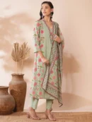 Green Floral Print Ethnic Costume