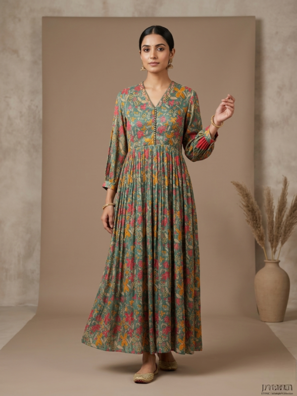 Meadow Bloom Printed Anarkali Dress.
