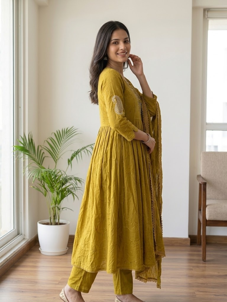 Mustard Grace Anarkali Set. - Image 2