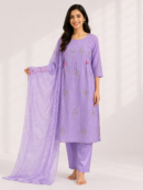 Elegant Lavender Embroidered Suit Set with Dupatta