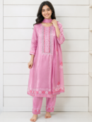 Elegant Pink Embroidered Kurta Set with Dupatta