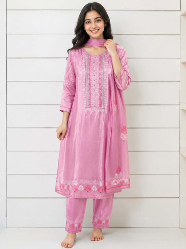Elegant Pink Embroidered Kurta Set with Dupatta