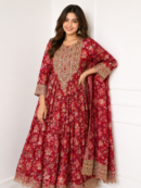 Elegant Red Floral Anarkali Suit with Dupatta