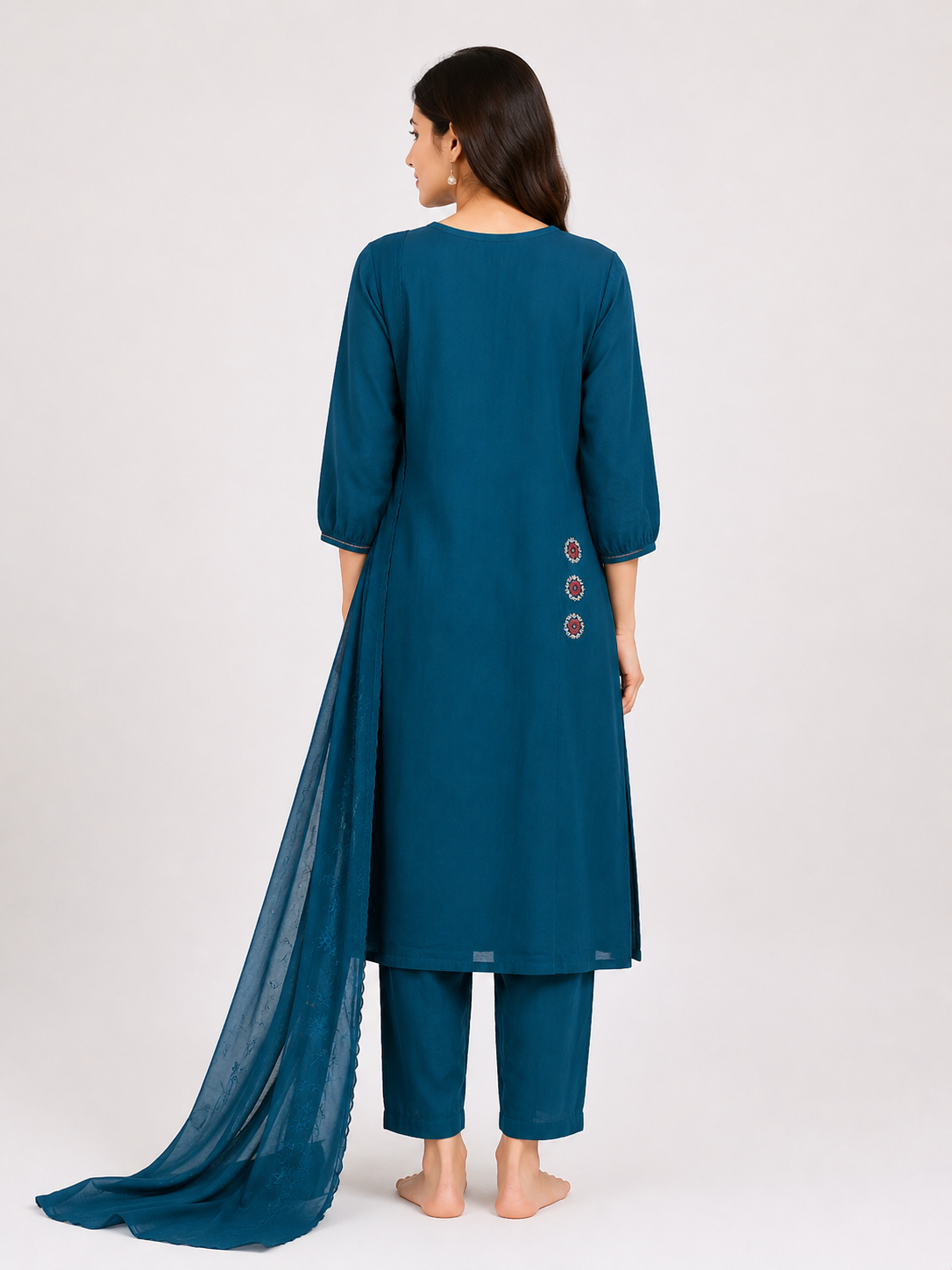 Elegant Teal Blue Straight Kurta Set with Dupatta - Image 4