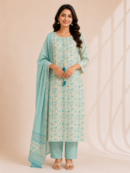 Elegant Mint Green Printed Suit Set with Dupatta
