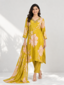 Elegant Mustard Yellow Floral Printed Kurta Set with Dupatta