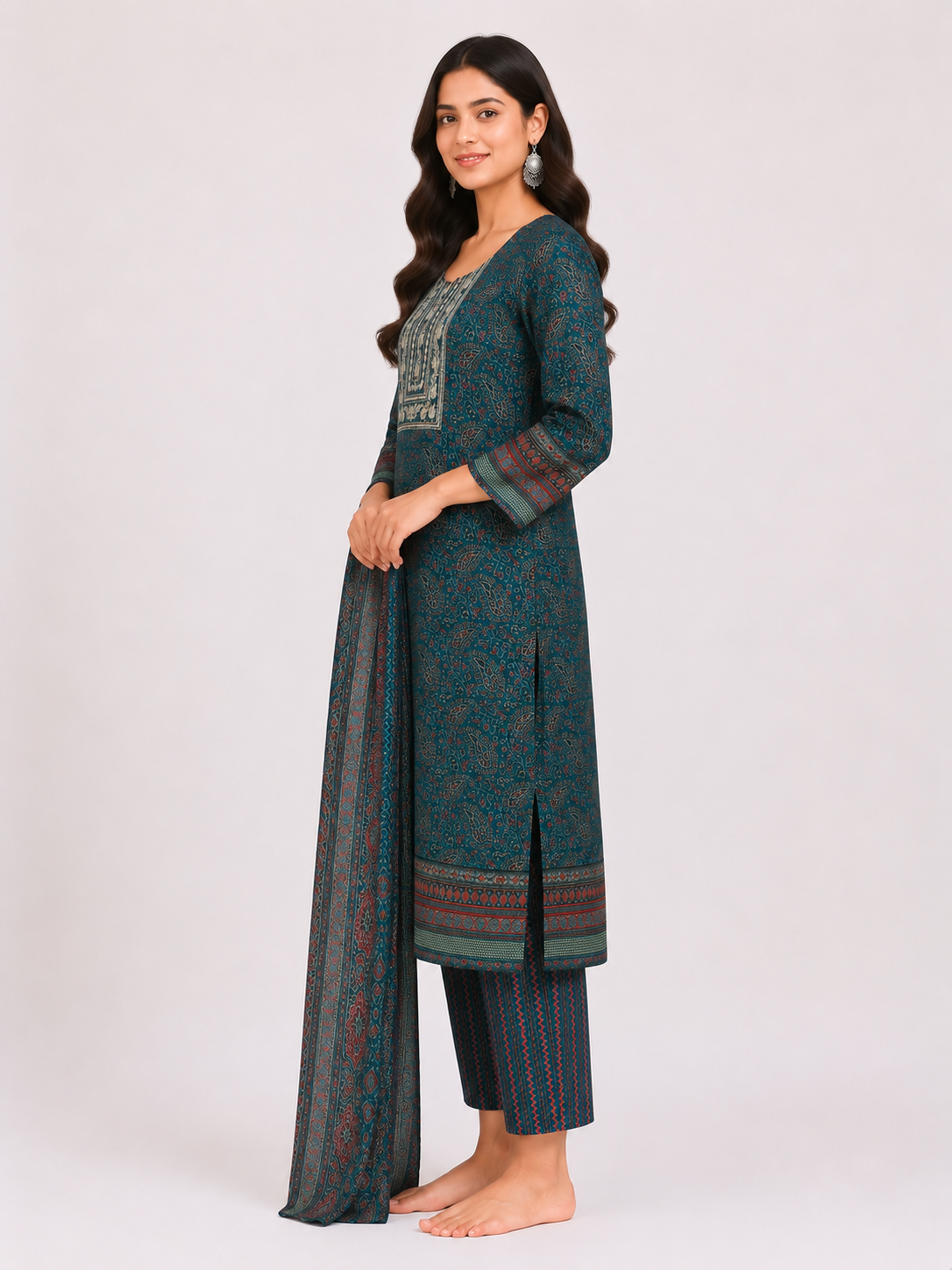 Elegant Printed Ethnic Kurta Set with Matching Dupatta - Image 2