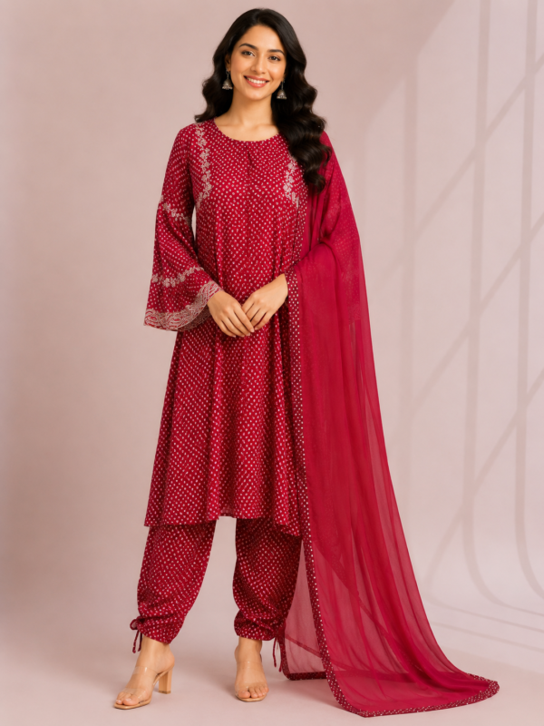 Elegant Wine Red Printed Patiala Suit Set with Dupatta