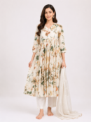 Elegant Cream Floral Anarkali Kurta Set with Dupatta