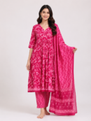 Stylish Pink Floral Printed Kurta Set with Dupatta