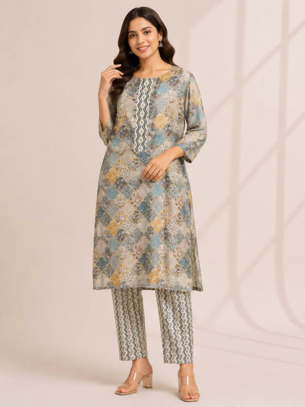 Elegant Pastel Printed Kurta Pant Set for Women