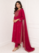 Elegant Rani Pink Embroidered Kurta Set with Dupatta