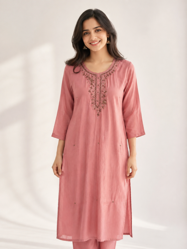 Elegant Pink Embroidered Kurta Set for Women