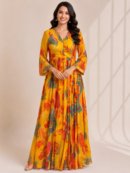 Elegant Yellow Floral Printed Maxi Dress for Women