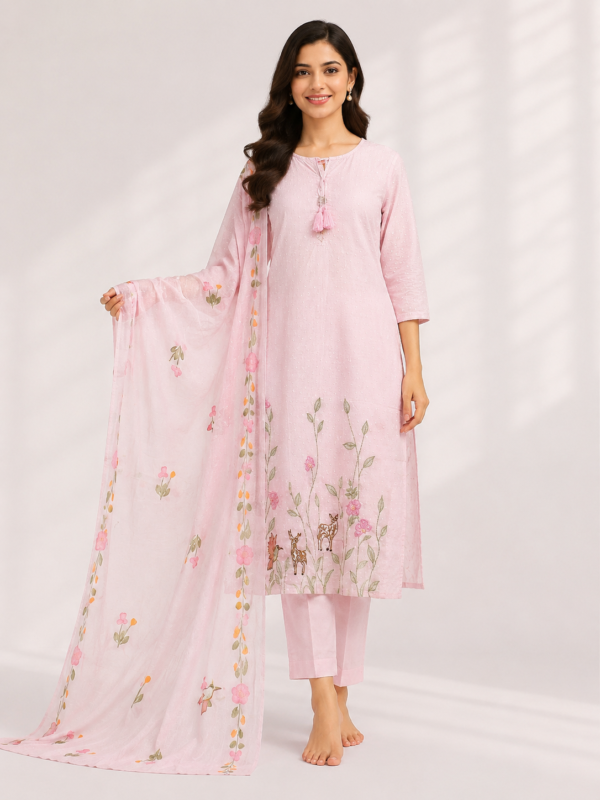 Elegant Baby Pink Embroidered Suit Set with Dupatta