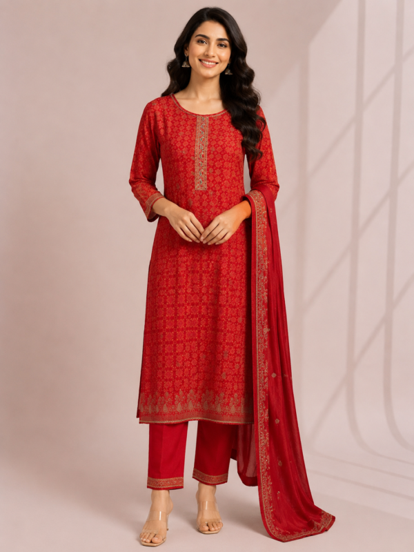 Elegant Red Embroidered Ethnic Suit Set with Dupatta