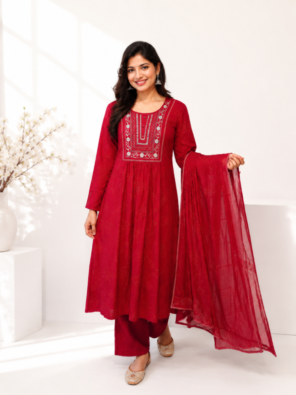 Elegant Maroon Kurta Set with Dupatta