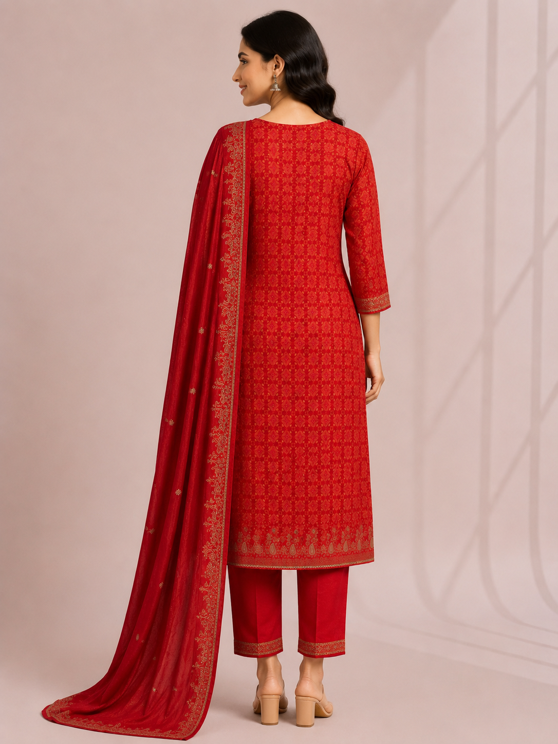 Elegant Red Embroidered Ethnic Suit Set with Dupatta - Image 4