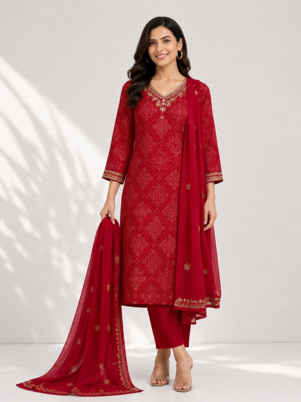 Elegant Red Embroidered Kurta Set with Dupatta