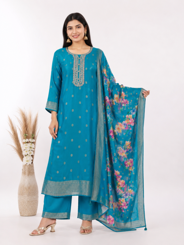 Elegant Olive Green Embroidered Kurta Set with Dupatta