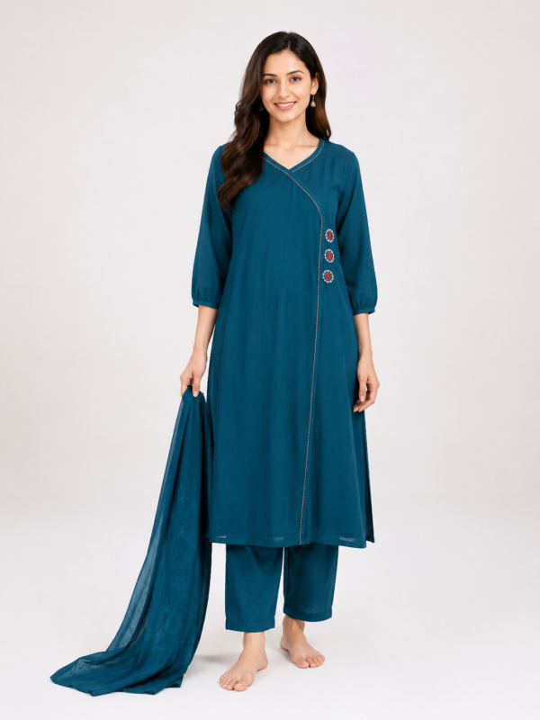 Elegant Teal Blue Straight Kurta Set with Dupatta