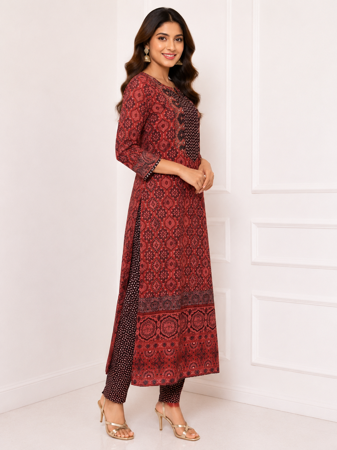 Elegant Rust Red Printed Kurta Set
