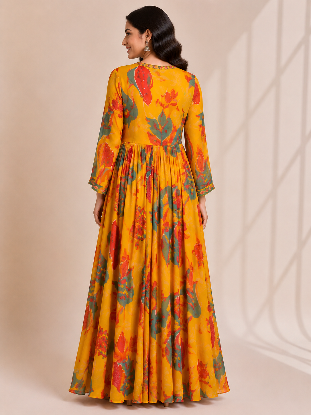 Elegant Yellow Floral Printed Maxi Dress for Women - Image 4