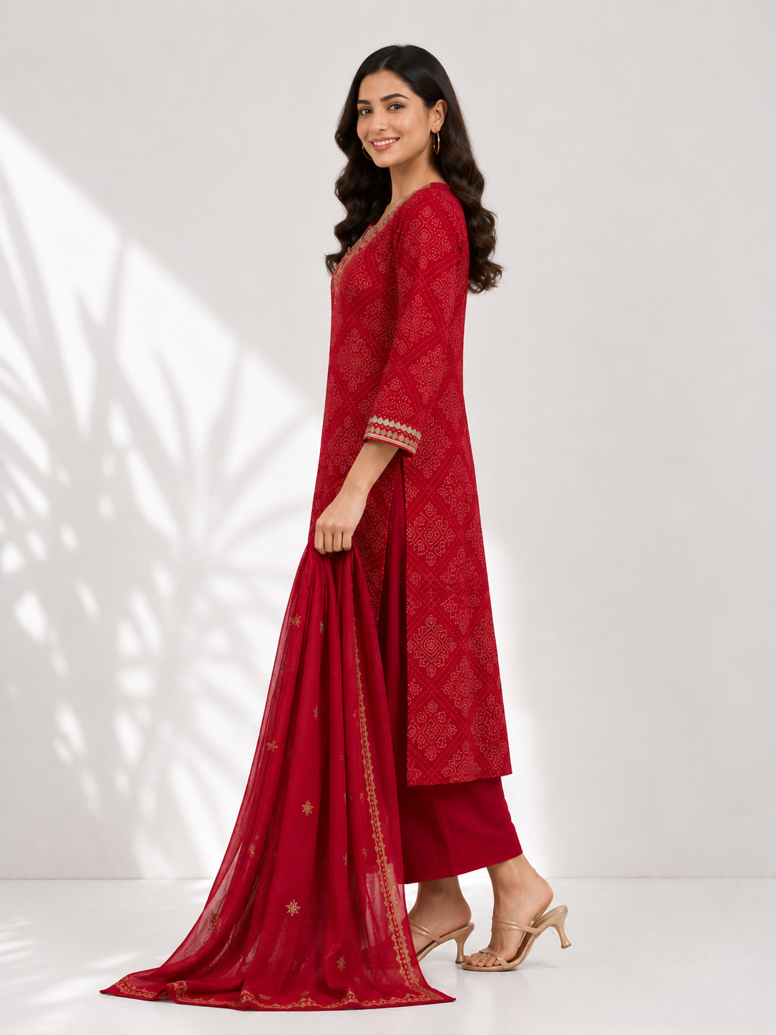 Elegant Red Embroidered Kurta Set with Dupatta - Image 3