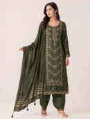 Elegant Olive Green Embroidered Kurta Set with Dupatta