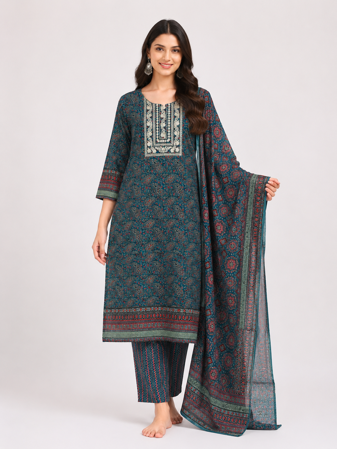 Elegant Printed Ethnic Kurta Set with Matching Dupatta